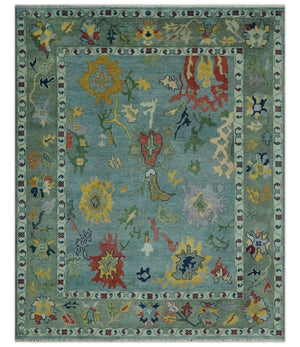 Vibrant Colorful 8x10 Gray and green Hand Knotted Traditional Oushak wool rug