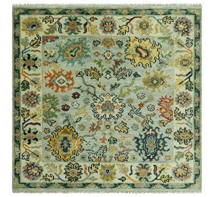 Vibrant Colorful Aqua, Ivory, Gold and Rust Hand Knotted Traditional Oushak Multi Size wool Area Rug