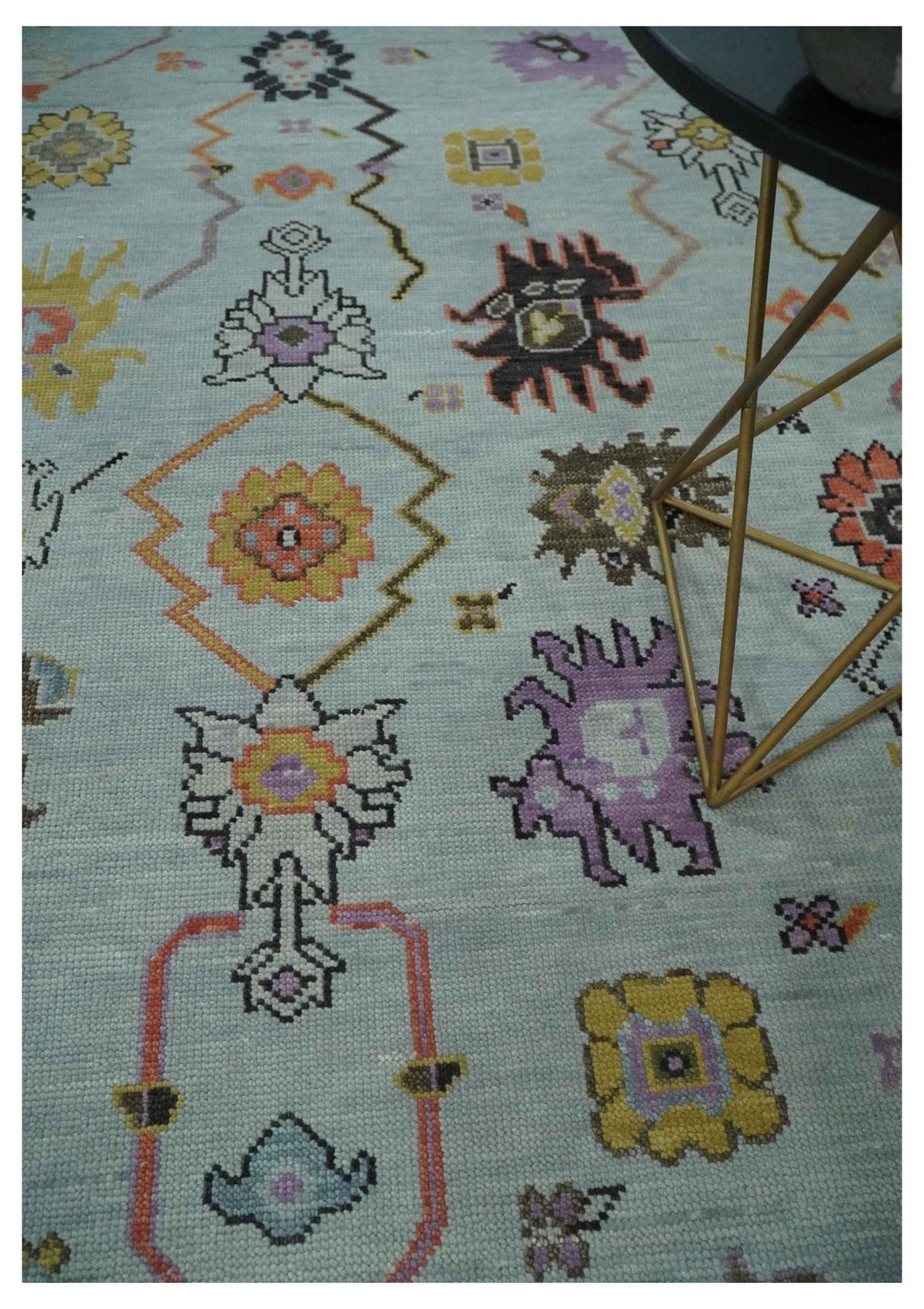 Vibrant Colorful Aqua and Green Hand knotted Traditional Oushak 8x10 wool area Rug