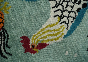 Vibrant Colorful Beautiful chicken Light Green, Ivory, Gold and Brown Hand Knotted 8x10 Wool Area Rug