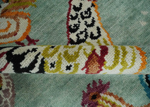 Vibrant Colorful Beautiful chicken Light Green, Ivory, Gold and Brown Hand Knotted 8x10 Wool Area Rug
