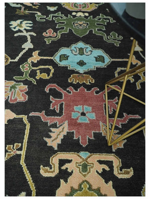 Vibrant Colorful Black 8x10 Hand Knotted Traditional Oushak wool area rug