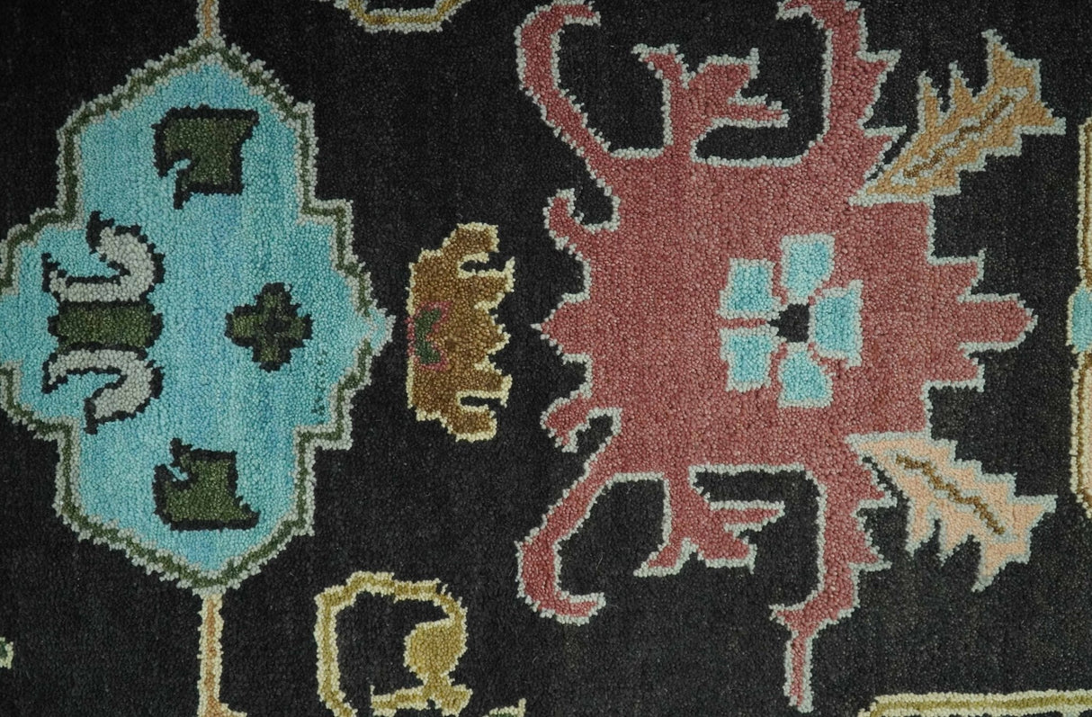Vibrant Colorful Black 8x10 Hand Knotted Traditional Oushak wool area rug