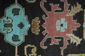 Vibrant Colorful Black 8x10 Hand Knotted Traditional Oushak wool area rug