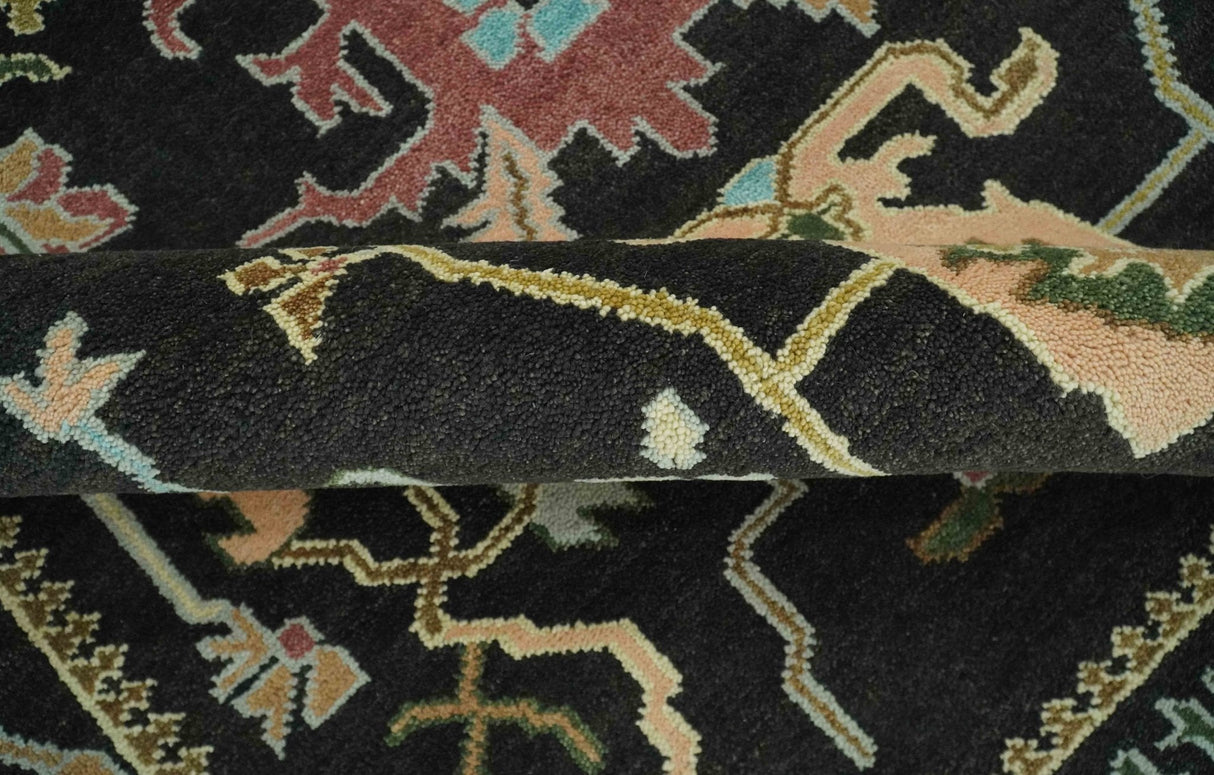 Vibrant Colorful Black 8x10 Hand Knotted Traditional Oushak wool area rug
