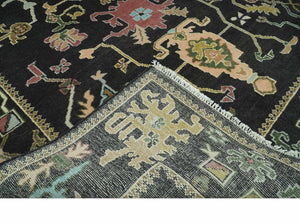 Vibrant Colorful Black 8x10 Hand Knotted Traditional Oushak wool area rug