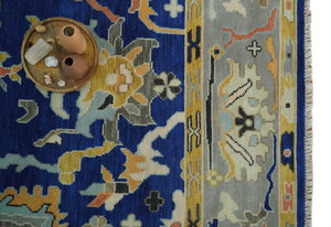 Vibrant Colorful Blue, Silver and Mustard Hand knotted Traditional Oushak 8x10 wool Area Rug