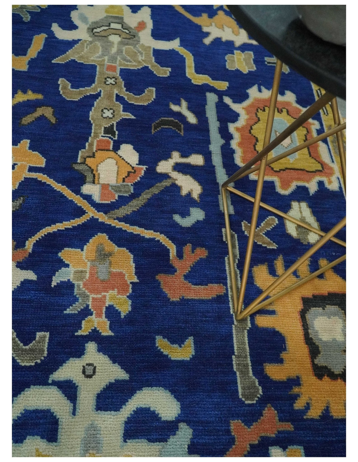 Vibrant Colorful Blue, Silver and Mustard Hand knotted Traditional Oushak 8x10 wool Area Rug