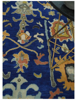 Vibrant Colorful Blue, Silver and Mustard Hand knotted Traditional Oushak 8x10 wool Area Rug