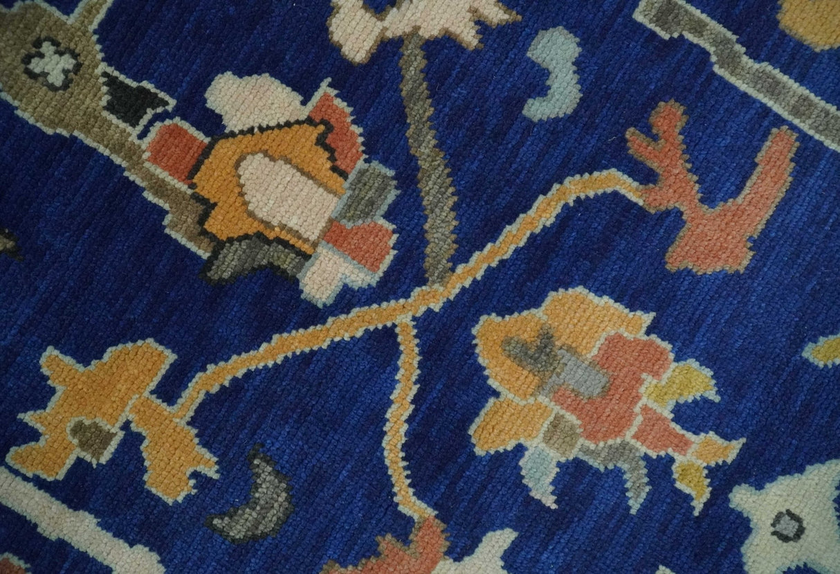 Vibrant Colorful Blue, Silver and Mustard Hand knotted Traditional Oushak 8x10 wool Area Rug