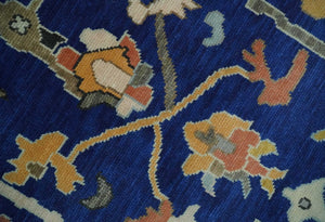 Vibrant Colorful Blue, Silver and Mustard Hand knotted Traditional Oushak 8x10 wool Area Rug