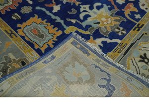 Vibrant Colorful Blue, Silver and Mustard Hand knotted Traditional Oushak 8x10 wool Area Rug