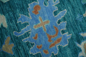 Vibrant Colorful Green, Blue and Rust Hand knotted Traditional Oushak 9x12 wool Area Rug