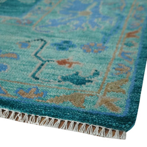 Vibrant Colorful Green, Blue and Rust Hand knotted Traditional Oushak 9x12 wool Area Rug