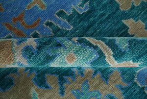 Vibrant Colorful Green, Blue and Rust Hand knotted Traditional Oushak 9x12 wool Area Rug