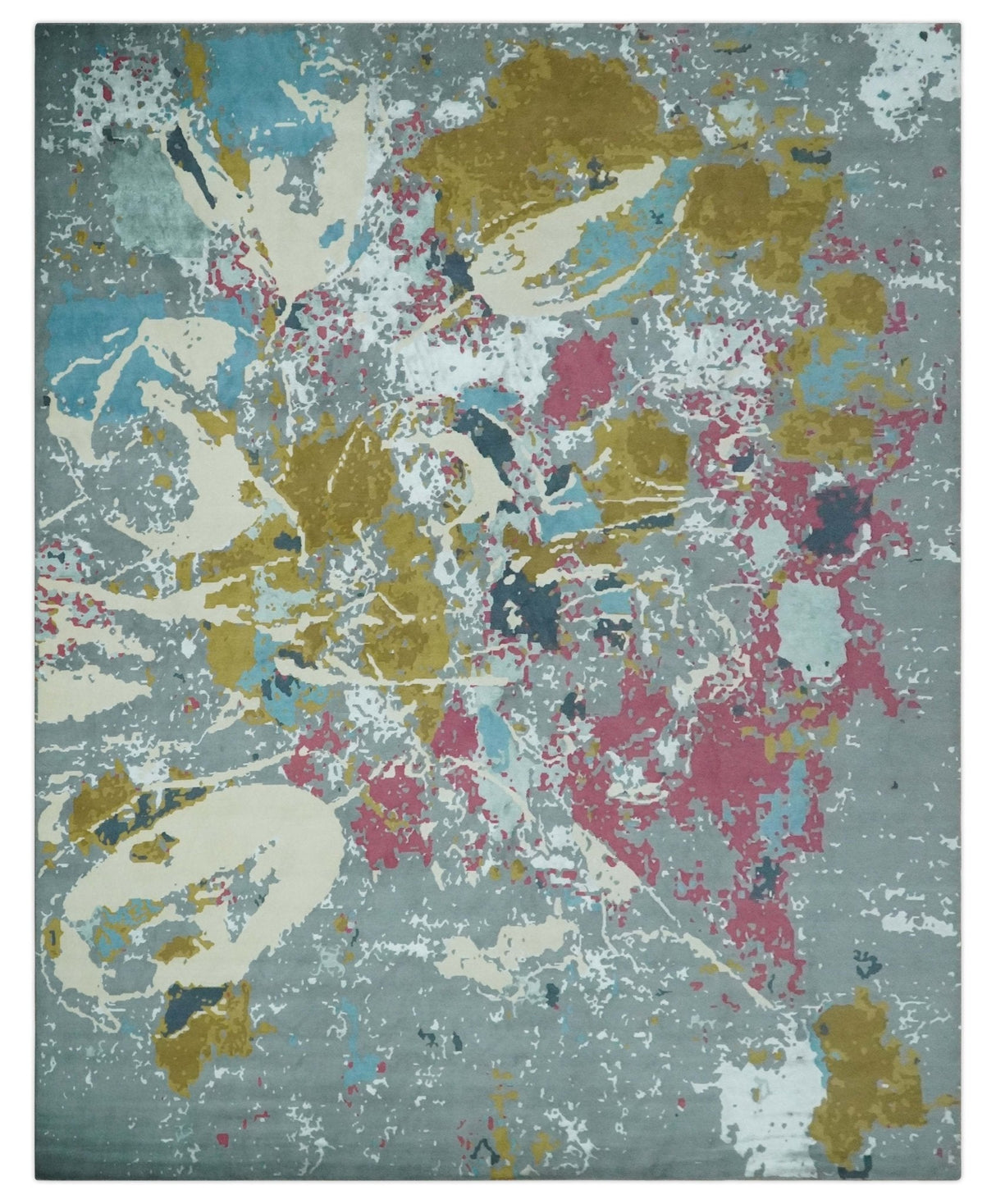 Vibrant Colorful Modern Abstract Gray, Olive, Purple and Ivory Hand knotted 10x14 and 12x15 wool Area Rug