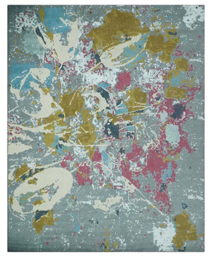 Vibrant Colorful Modern Abstract Gray, Olive, Purple and Ivory Hand knotted 10x14 and 12x15 wool Area Rug