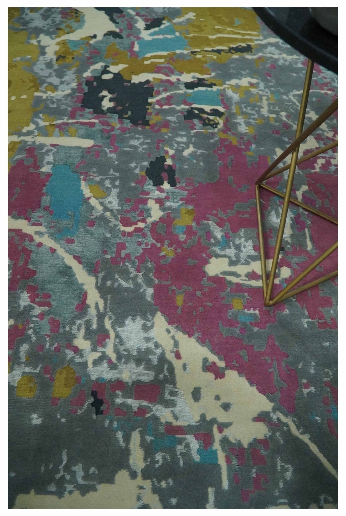 Vibrant Colorful Modern Abstract Gray, Olive, Purple and Ivory Hand knotted 10x14 and 12x15 wool Area Rug