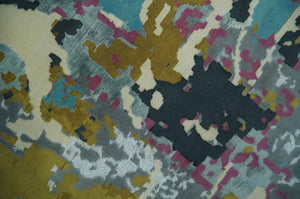 Vibrant Colorful Modern Abstract Gray, Olive, Purple and Ivory Hand knotted 10x14 and 12x15 wool Area Rug