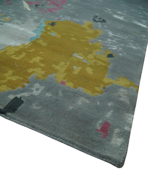 Vibrant Colorful Modern Abstract Gray, Olive, Purple and Ivory Hand knotted 10x14 and 12x15 wool Area Rug