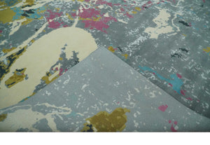 Vibrant Colorful Modern Abstract Gray, Olive, Purple and Ivory Hand knotted 10x14 and 12x15 wool Area Rug