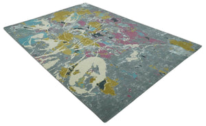 Vibrant Colorful Modern Abstract Gray, Olive, Purple and Ivory Hand knotted 10x14 and 12x15 wool Area Rug