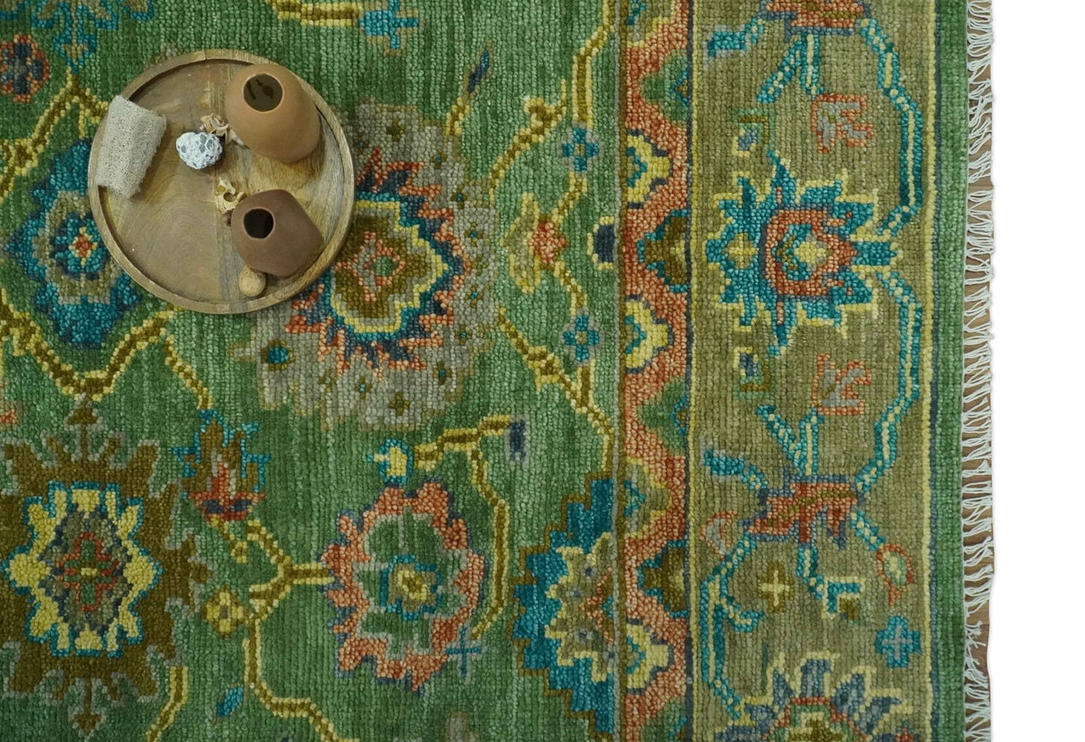 Vibrant colorful Green 8x10 Hand Knotted Traditional Oriental Oushak wool Area Rug