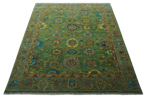 Vibrant colorful Green 8x10 Hand Knotted Traditional Oriental Oushak wool Area Rug