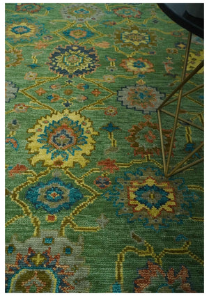 Vibrant colorful Green 8x10 Hand Knotted Traditional Oriental Oushak wool Area Rug