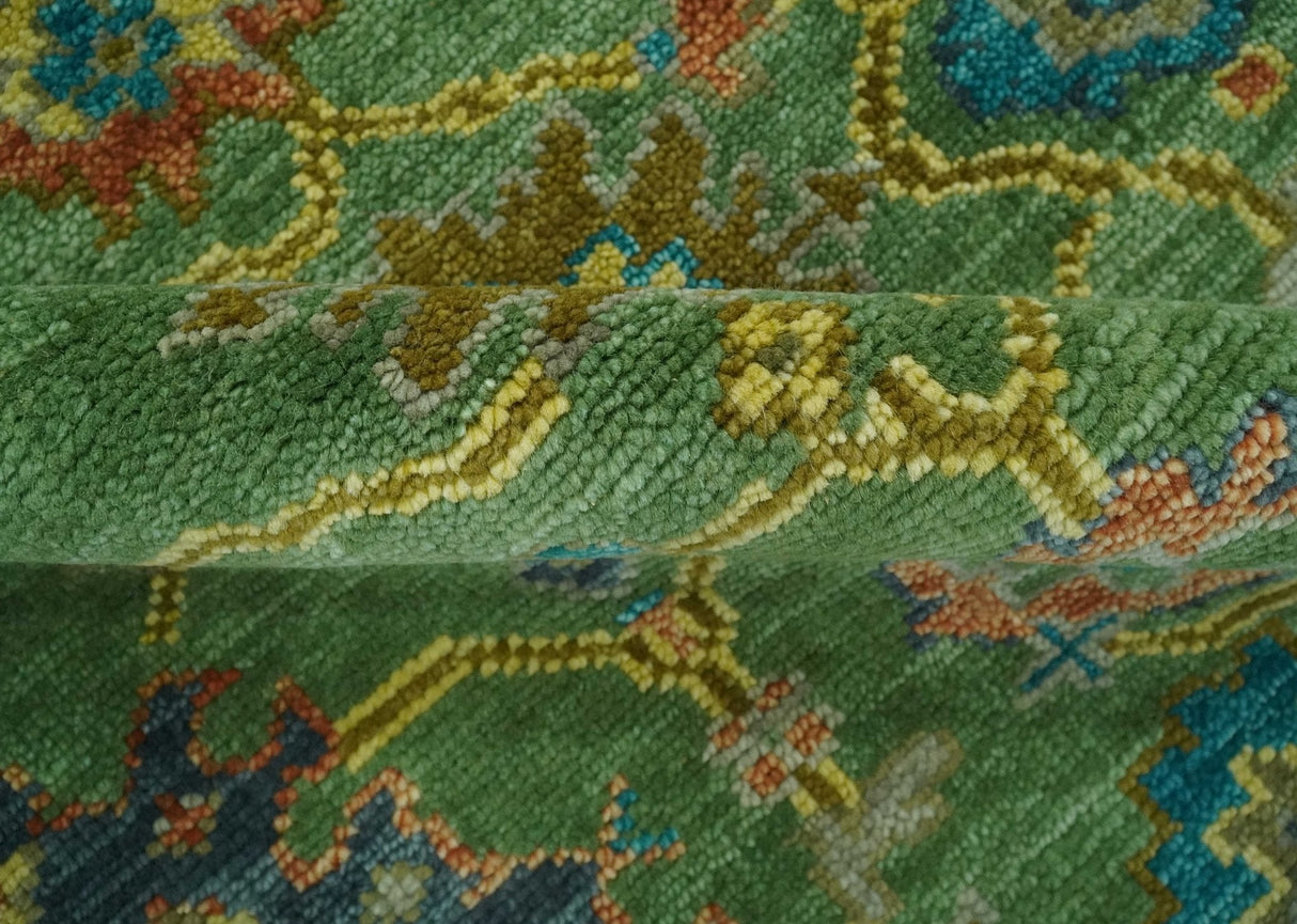 Vibrant colorful Green 8x10 Hand Knotted Traditional Oriental Oushak wool Area Rug