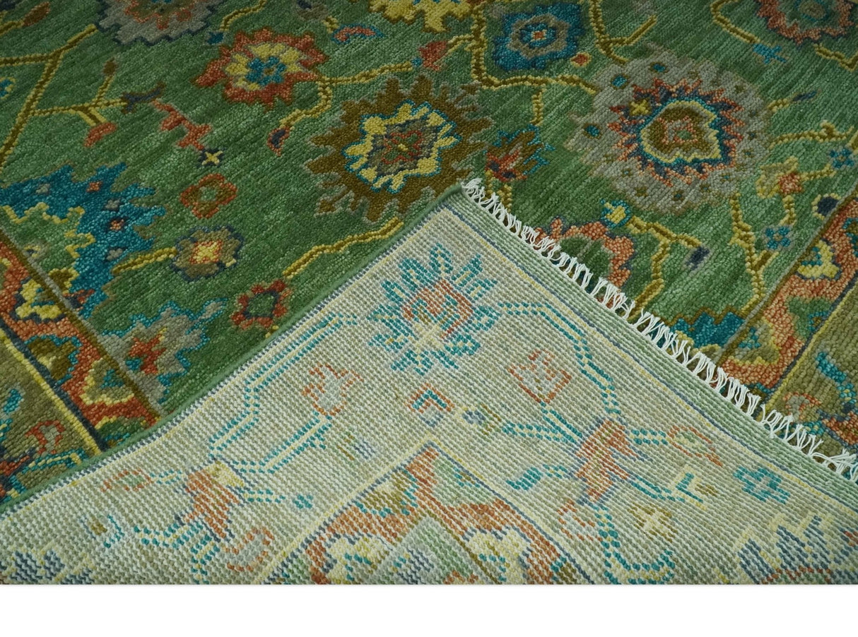 Vibrant colorful Green 8x10 Hand Knotted Traditional Oriental Oushak wool Area Rug