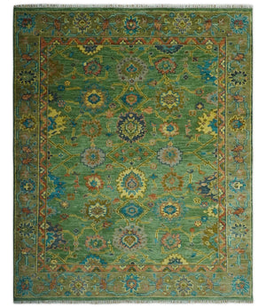 Vibrant colorful Green 8x10 Hand Knotted Traditional Oriental Oushak wool Area Rug