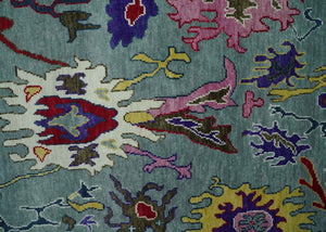 Vibrant colorful Silver, Ivory and Brown Hand Knotted Traditional Oushak Multi Size wool Area Rug