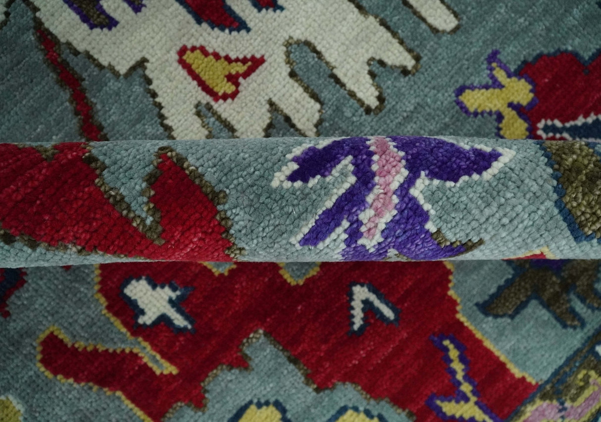 Vibrant colorful Silver, Ivory and Brown Hand Knotted Traditional Oushak Multi Size wool Area Rug