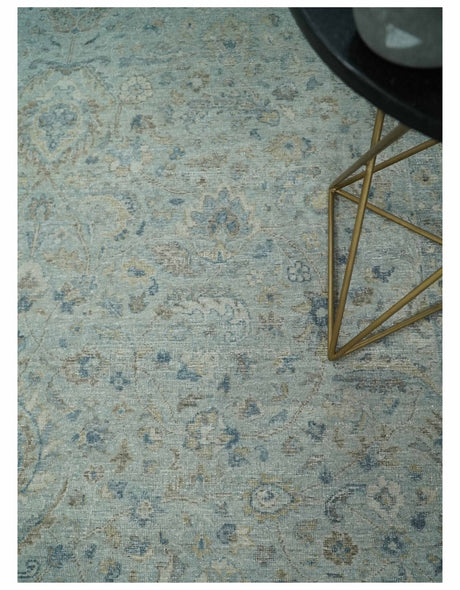 Vintage 6x9, 8x10 and 9x12 Hand Knotted Traditional Silver, brown and Beige Antique Textured Low Pile Distressed Wool Rug | TRD53114