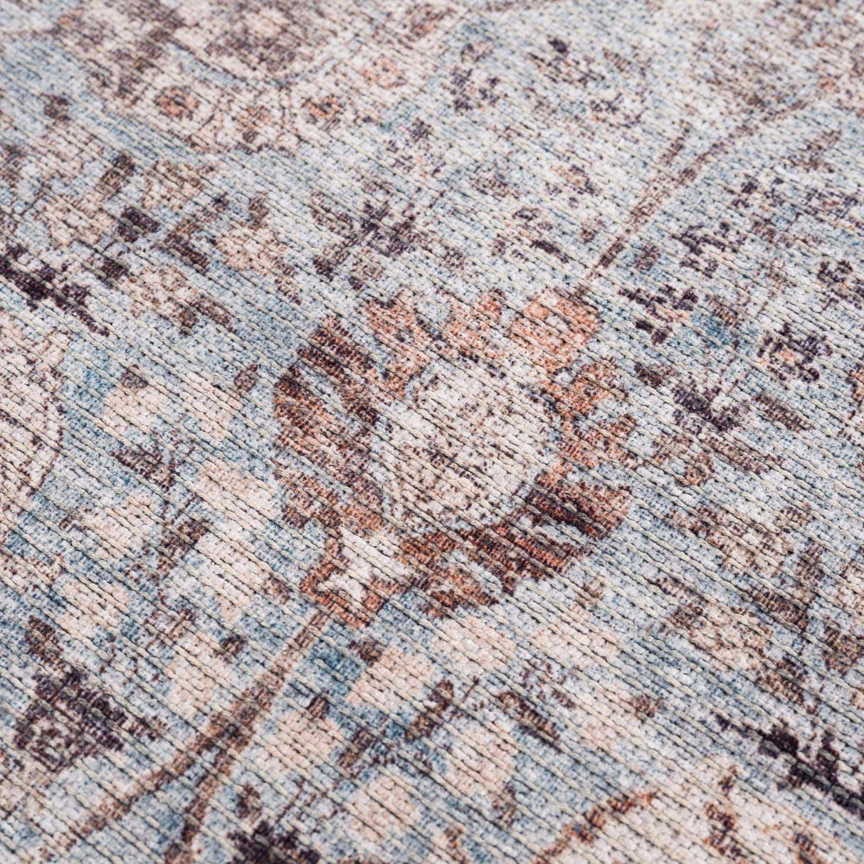 Vintage Brown&Blue Dauis Washable Rug