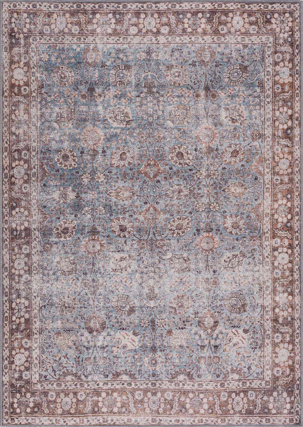 Vintage Brown&Blue Dauis Washable Rug