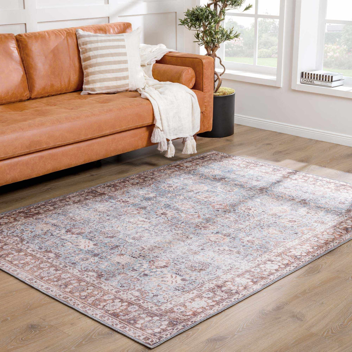Vintage Brown&Blue Dauis Washable Rug