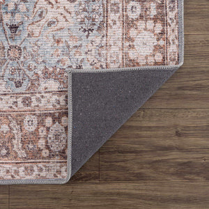Vintage Brown&Blue Dauis Washable Rug