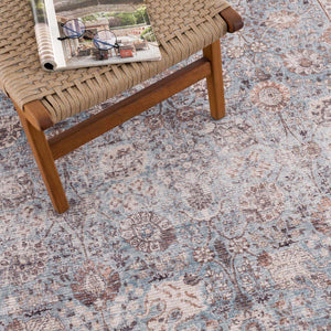 Vintage Brown&Blue Dauis Washable Rug