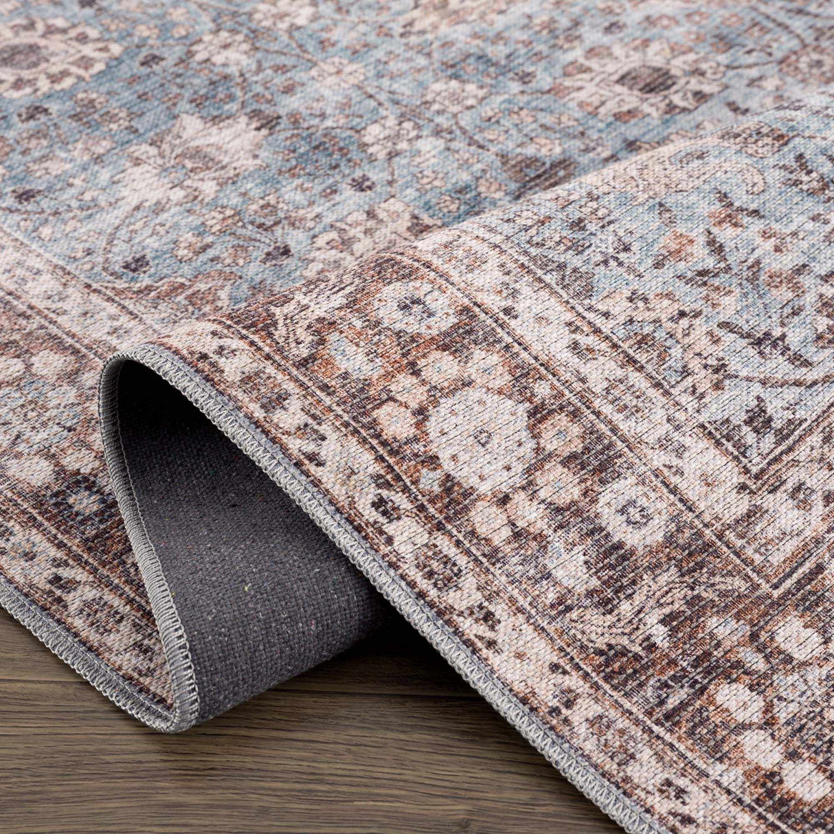 Vintage Brown&Blue Dauis Washable Rug