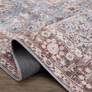 Vintage Brown&Blue Dauis Washable Rug