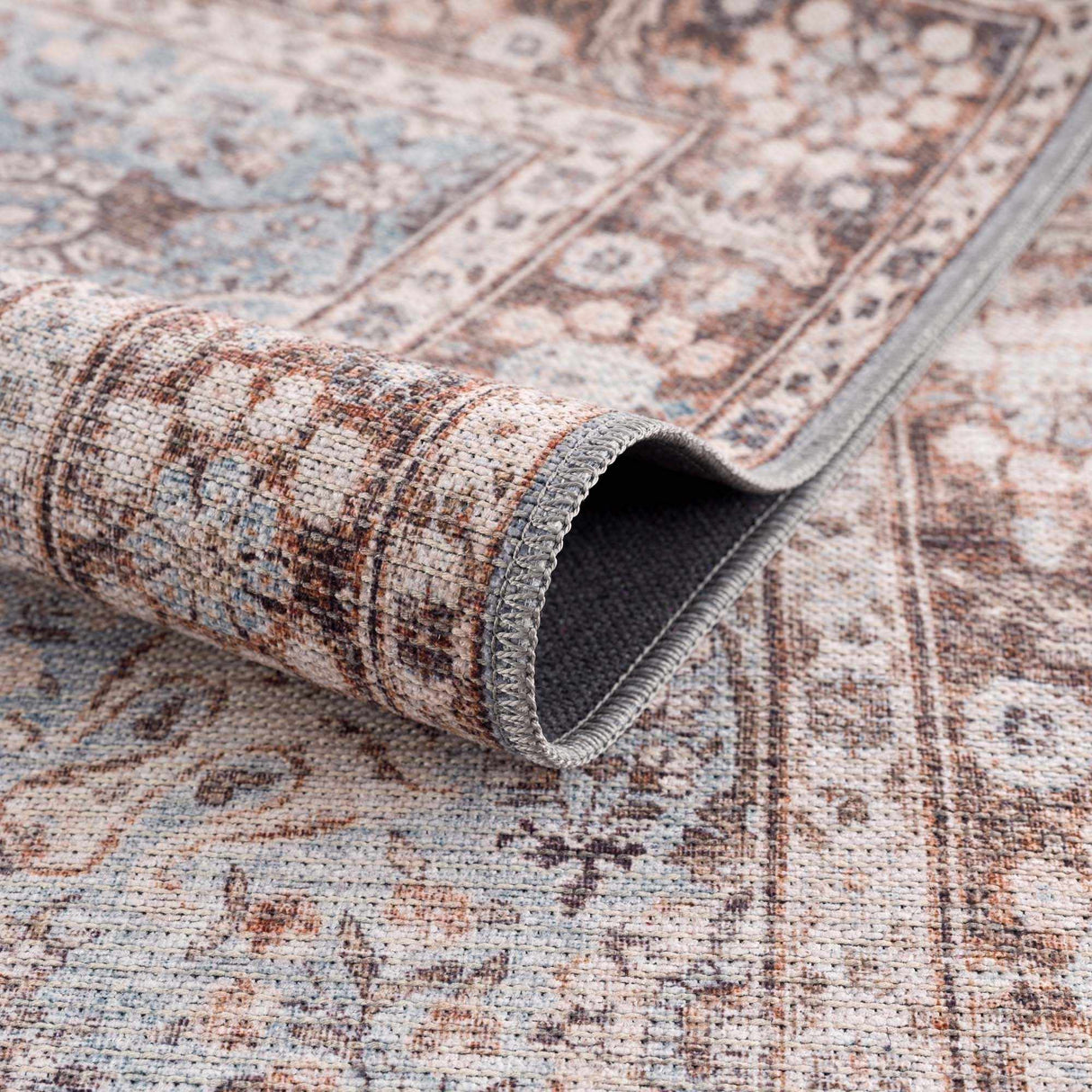 Vintage Brown&Blue Dauis Washable Rug
