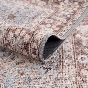 Vintage Brown&Blue Dauis Washable Rug