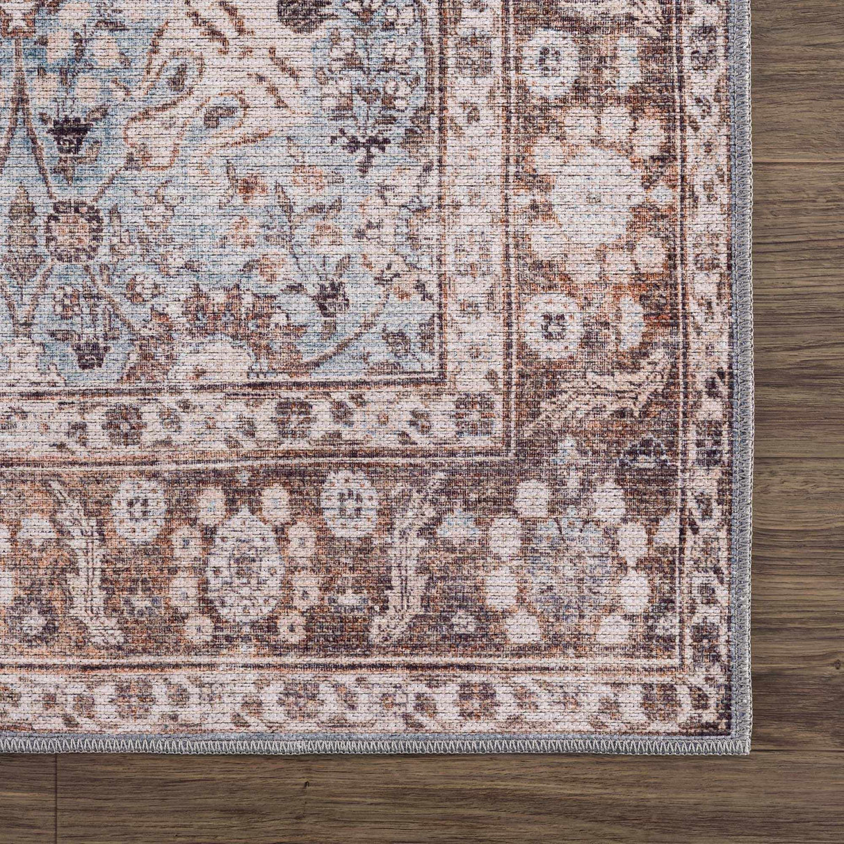 Vintage Brown&Blue Dauis Washable Rug