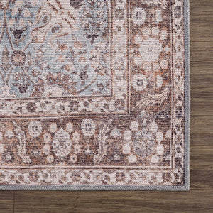 Vintage Brown&Blue Dauis Washable Rug