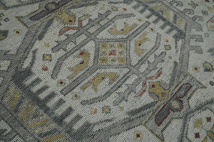 Vintage Distressed Turkish Hand Knotted Serapi Silver, Gray and Olive Traditional Custom Made wool Area Rug