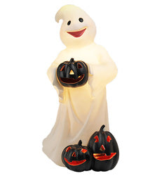 Vintage Ghost with Black Pumpkins Halloween Decor