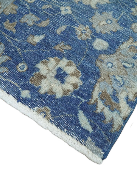 Vintage Hand Knotted 2x4 Blue, Ivory and Gray Traditional Oxidized Textured Persian Low Pile Wool Rug | N3424