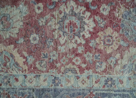 Vintage Hand Knotted 2x4 Maroon and Blue Traditional Oxidized Textured Persian Low Pile Wool Rug| N1824